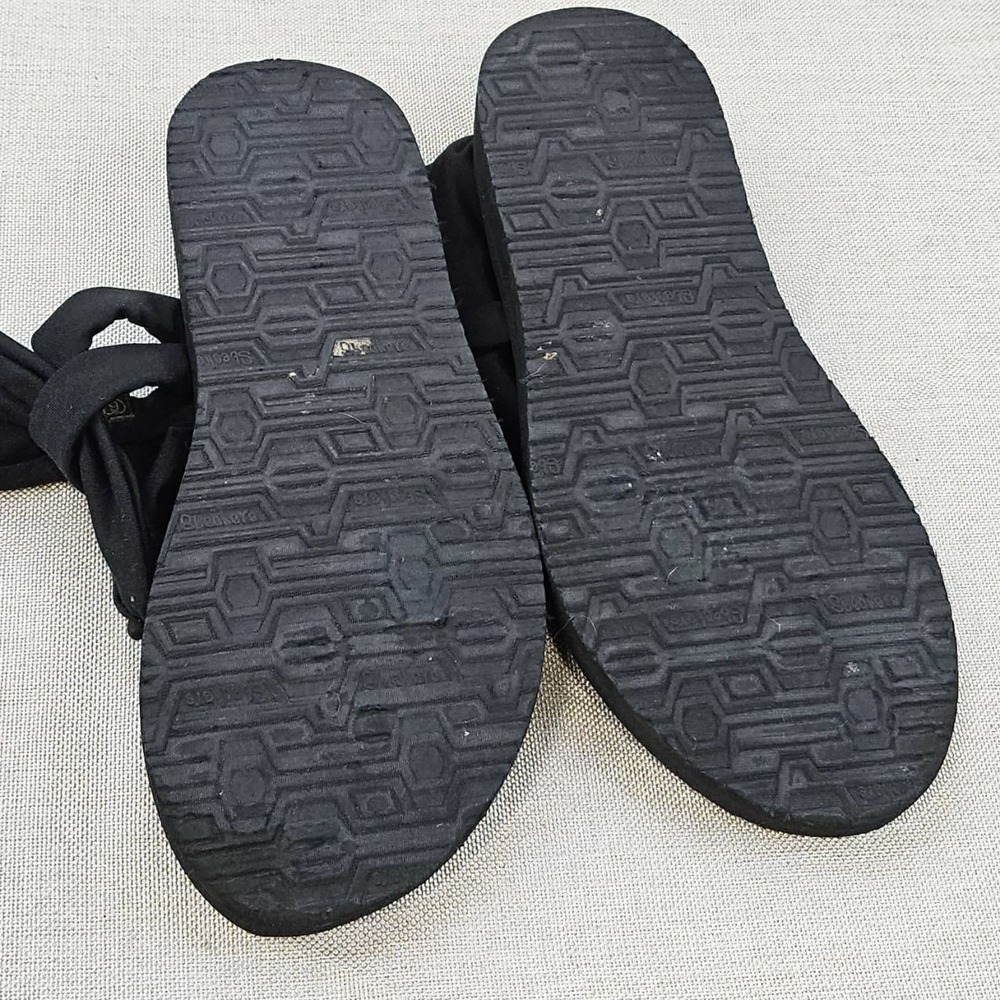 Skechers Bobs Knotted Fabric Ankle‎ Strap Sandals Black Yoga Foam Comfort Womens - Picture 4 of 5